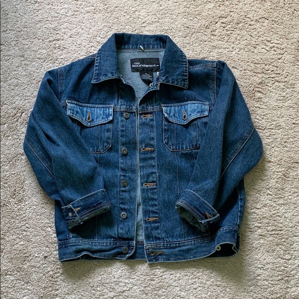 Dark wash denim no boundaries jacket.